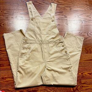 Women's Tan Overalls / scrubs cotton blend pockets adjustable waist straight leg